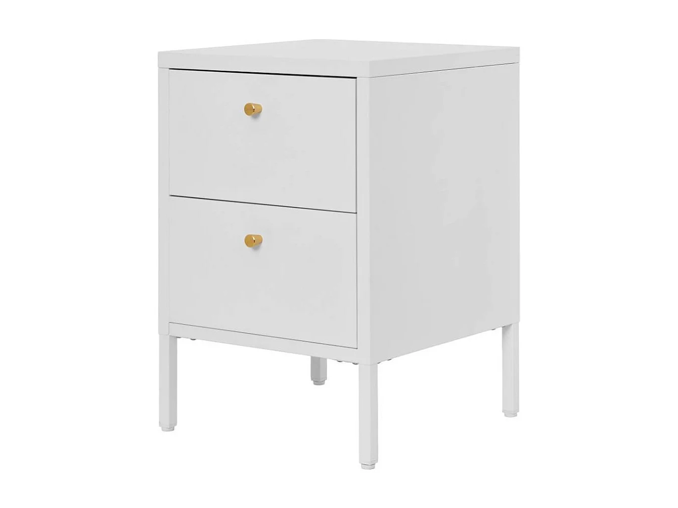 Nachtkommode Nachtschrank in Weiß mit Vierfußgestell aus Metall