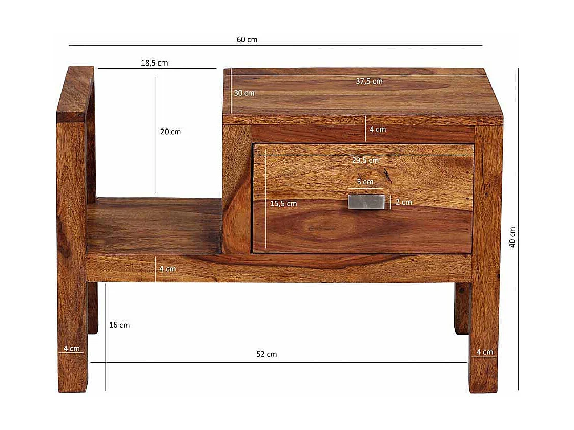 Nachtkommode aus Sheesham Massivholz 60 cm breit