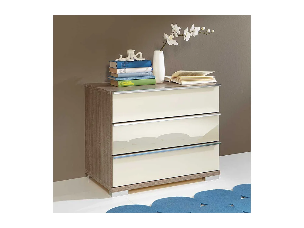 Nachtkonsole mit 3 Schubladen Creme Eiche Trüffel