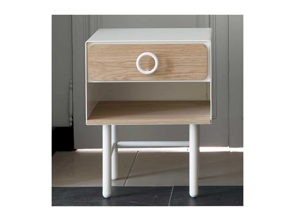 Nachtkonsole in Weiß und mit Eiche Echtholz Furnier 40 cm breit
