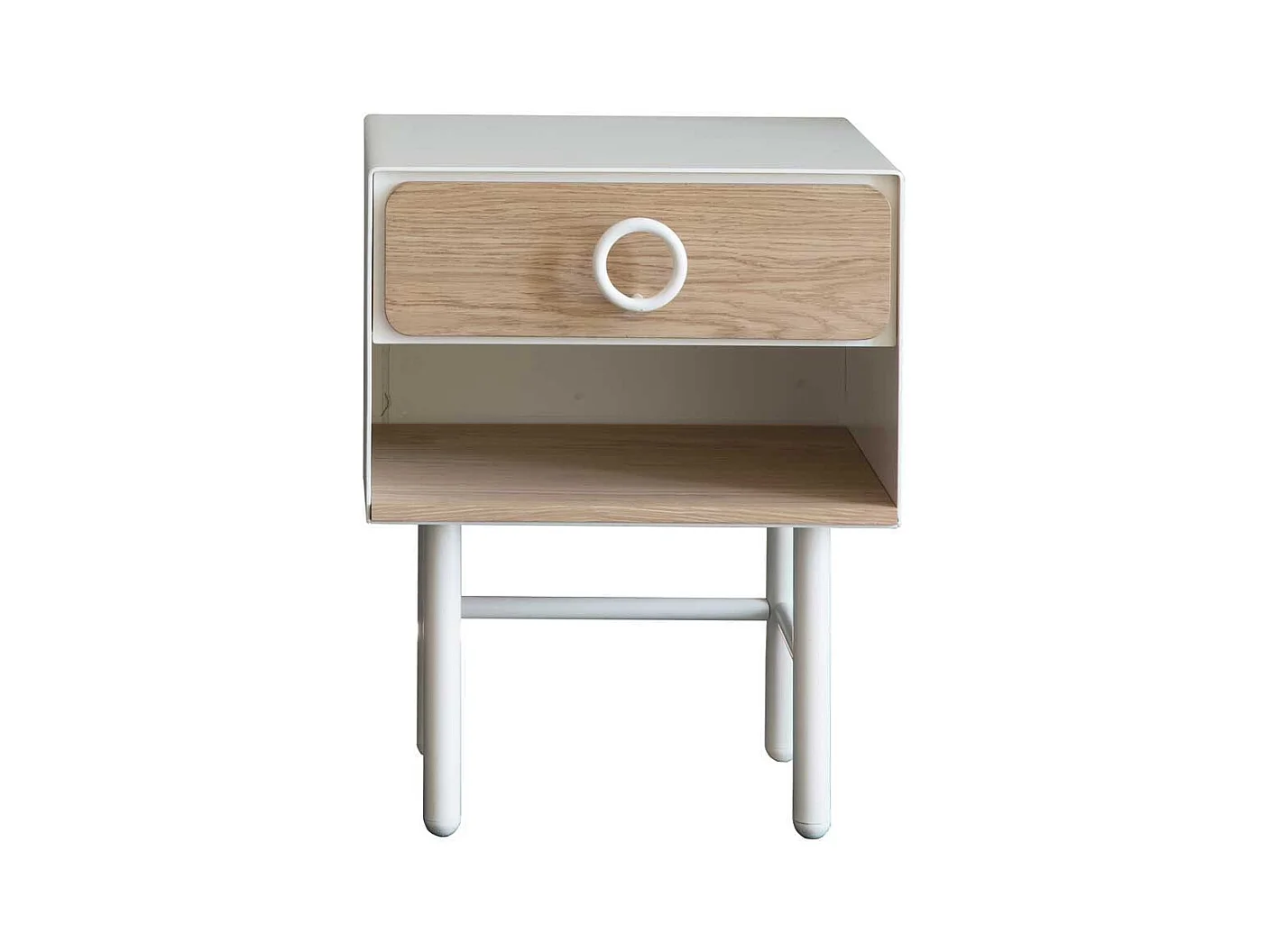 Nachtkonsole in Weiß und mit Eiche Echtholz Furnier 40 cm breit