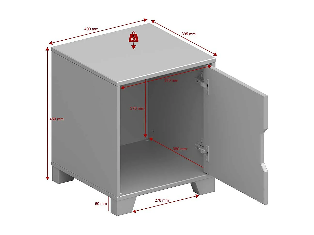 Kleine Nachtkommode in Grau lackiert 1 Tür