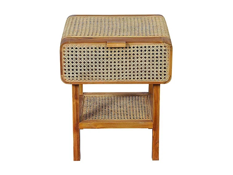Nachtschrank aus Rattan und Teak Massivholz Retrostil