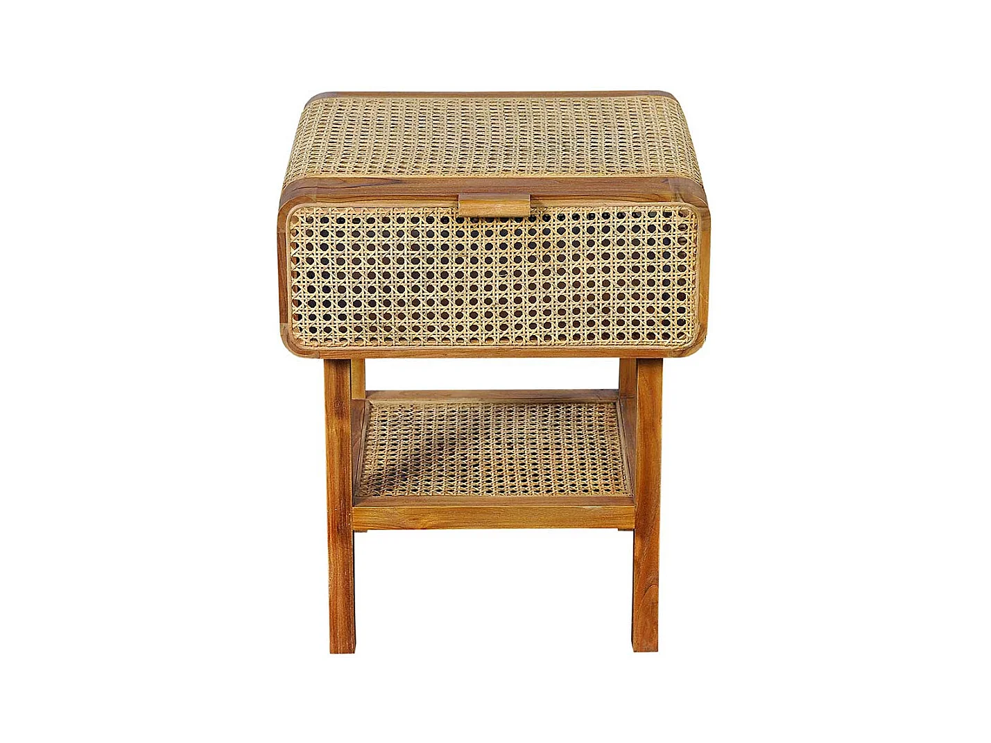 Nachtschrank aus Rattan und Teak Massivholz Retrostil