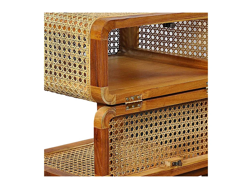Nachtschrank aus Rattan und Teak Massivholz Retrostil