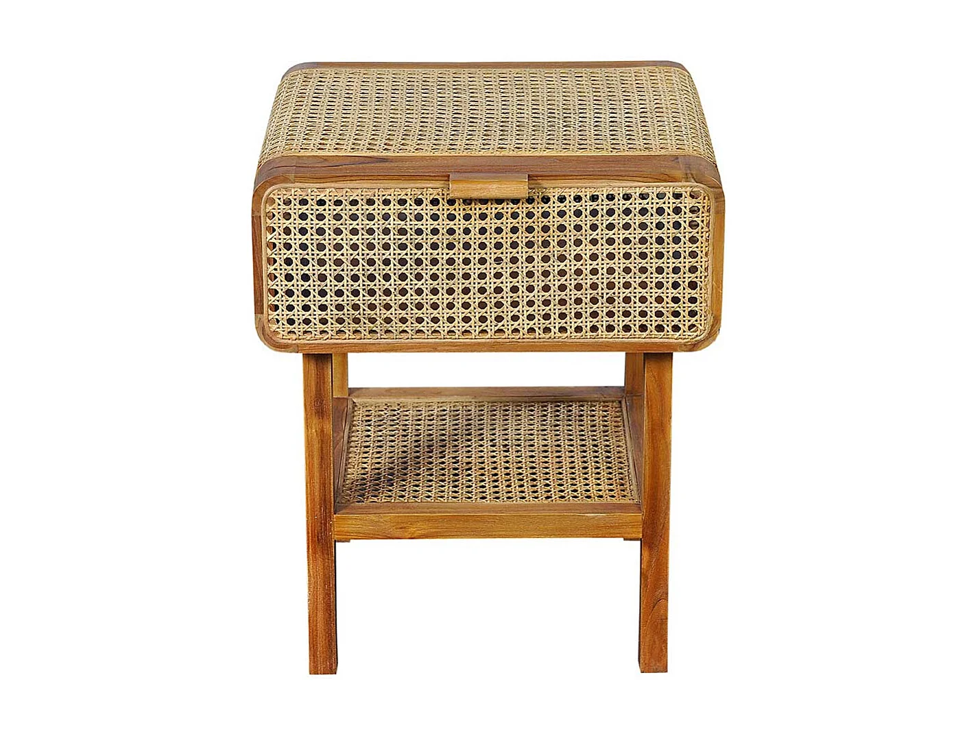 Nachtschrank aus Rattan und Teak Massivholz Retrostil