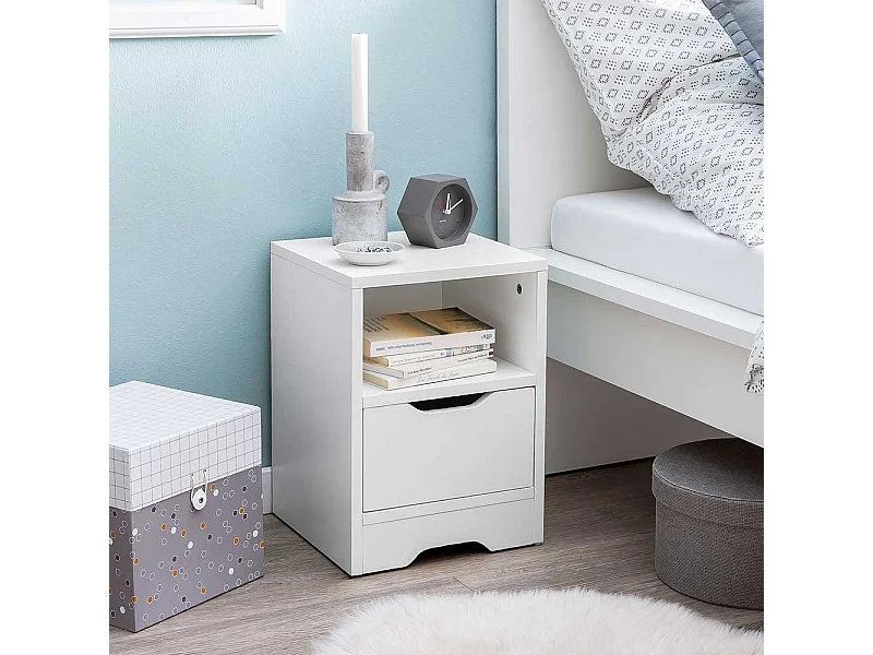 Nachttischschränkchen in Weiß einer Schublade und offenem Fach
