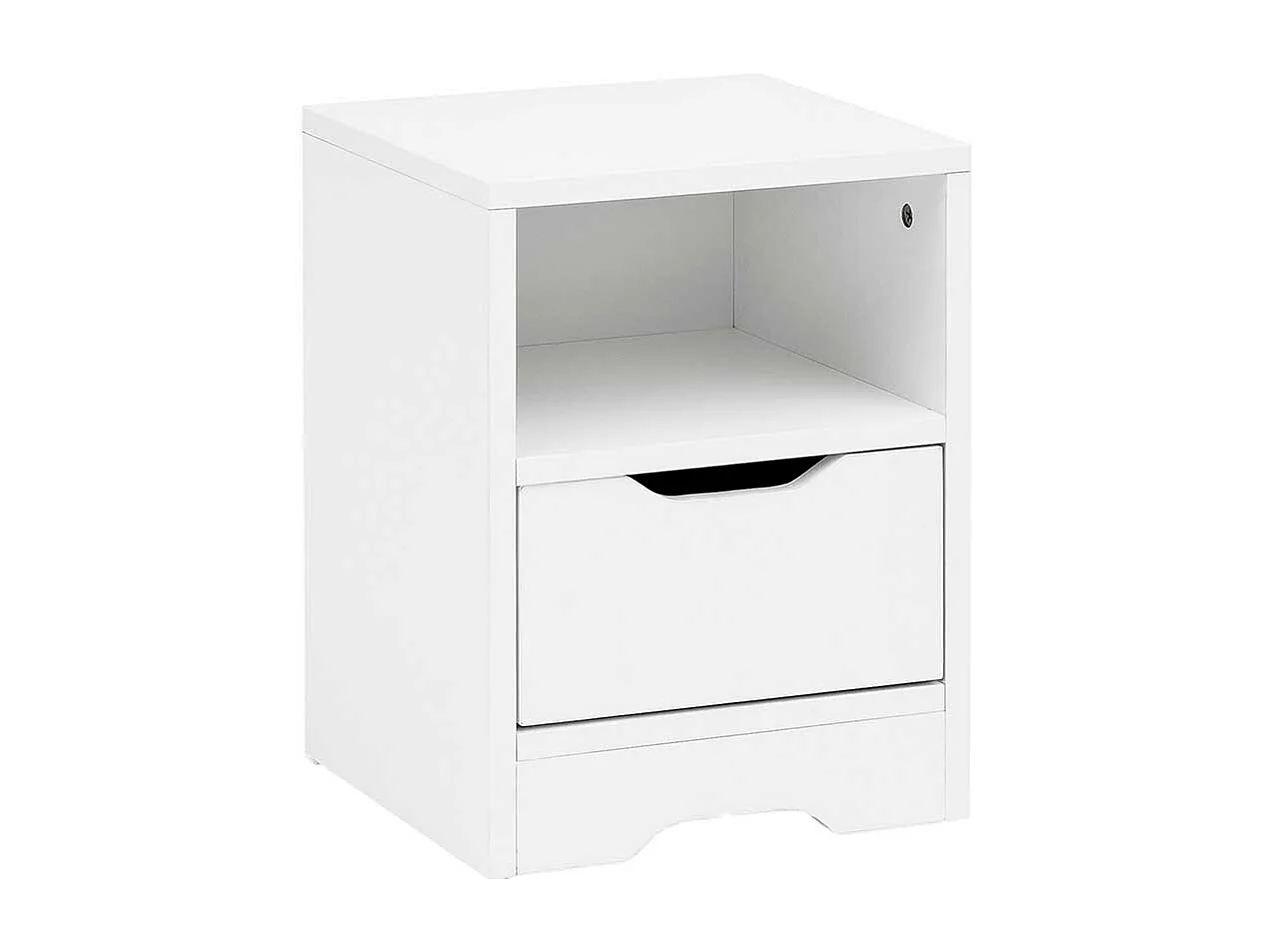 Nachttischschränkchen in Weiß einer Schublade und offenem Fach