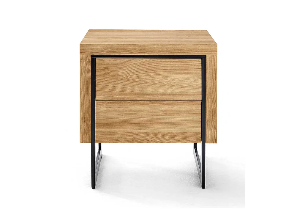 Nachtschränkchen in Eichefarben und Schwarz Bügelgestell aus Metall