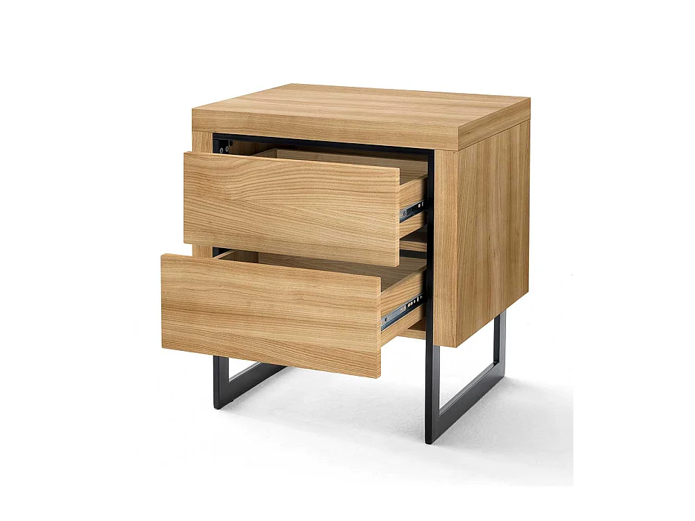 Nachtschränkchen in Eichefarben und Schwarz Bügelgestell aus Metall