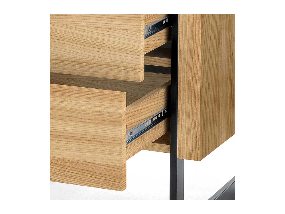 Nachtschränkchen in Eichefarben und Schwarz Bügelgestell aus Metall