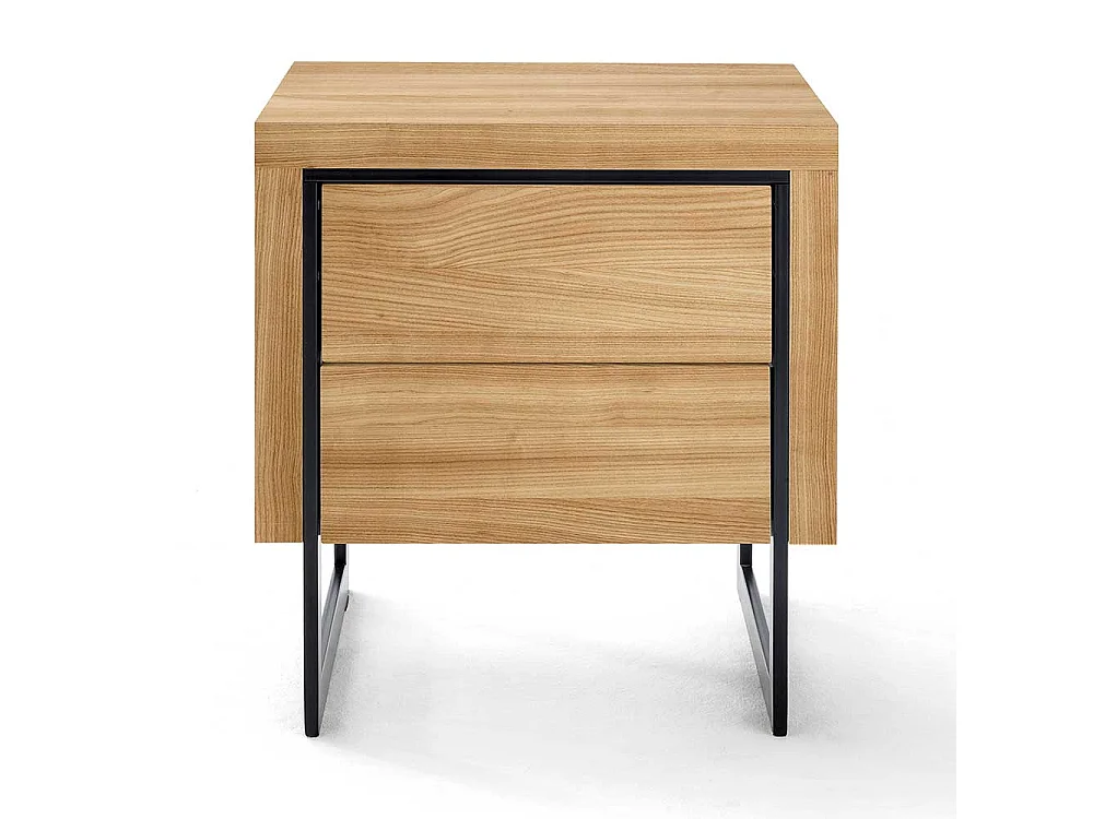 Nachtschränkchen in Eichefarben und Schwarz Bügelgestell aus Metall