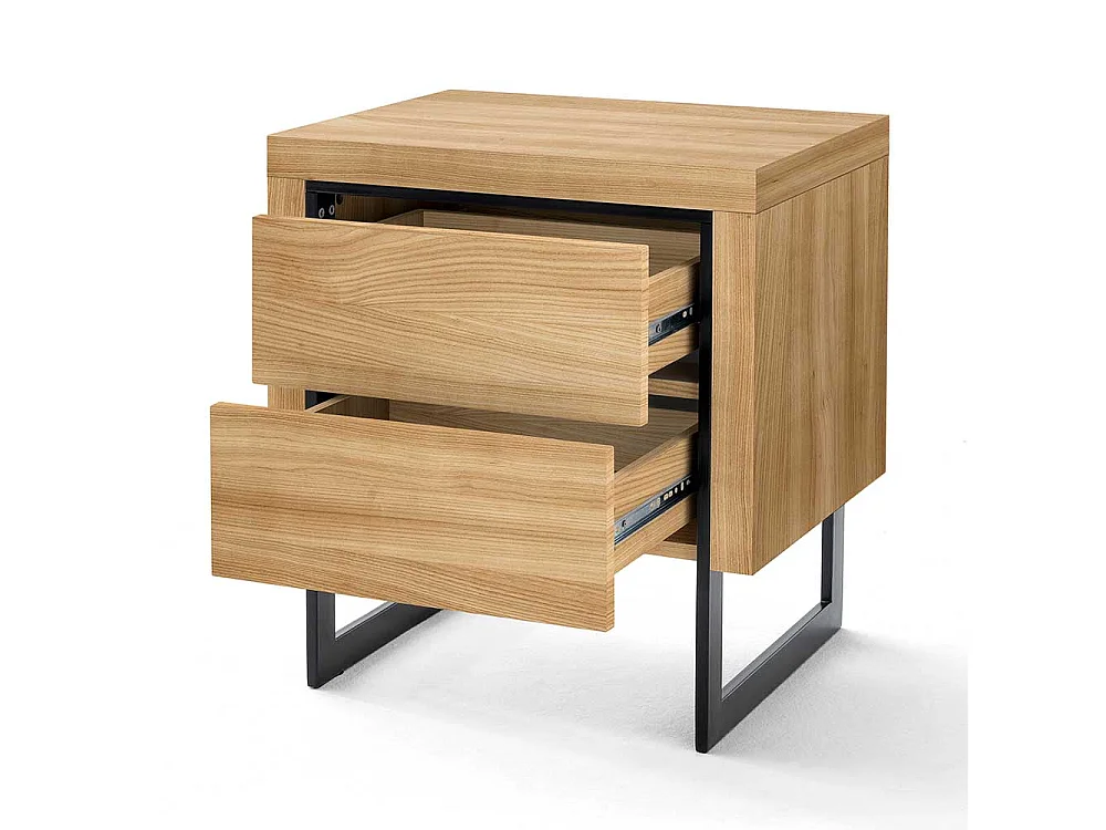 Nachtschränkchen in Eichefarben und Schwarz Bügelgestell aus Metall