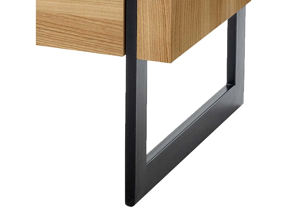 Nachtschränkchen in Eichefarben und Schwarz Bügelgestell aus Metall