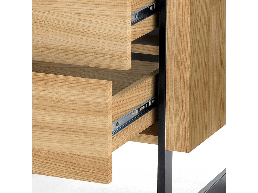 Nachtschränkchen in Eichefarben und Schwarz Bügelgestell aus Metall