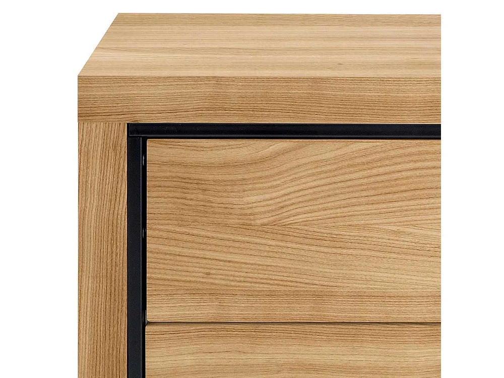 Nachtschränkchen in Eichefarben und Schwarz Bügelgestell aus Metall