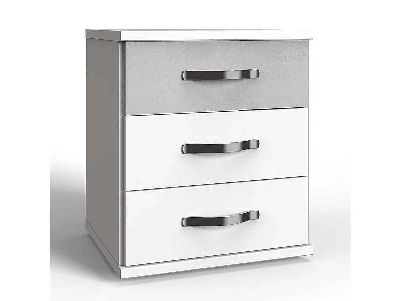 Nachttischschränkchen in Weiß und Beton Lichtgrau drei Schubladen