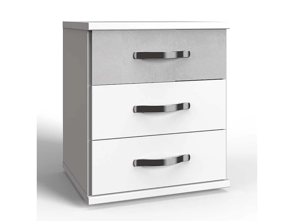 Nachttischschränkchen in Weiß und Beton Lichtgrau drei Schubladen