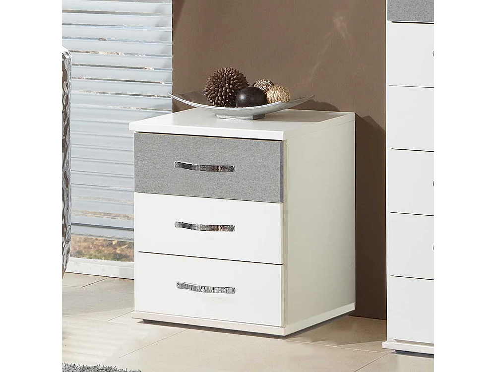 Nachttischschränkchen in Weiß und Beton Lichtgrau drei Schubladen