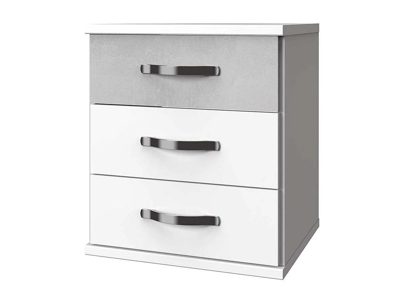 Nachttischschränkchen in Weiß und Beton Lichtgrau drei Schubladen