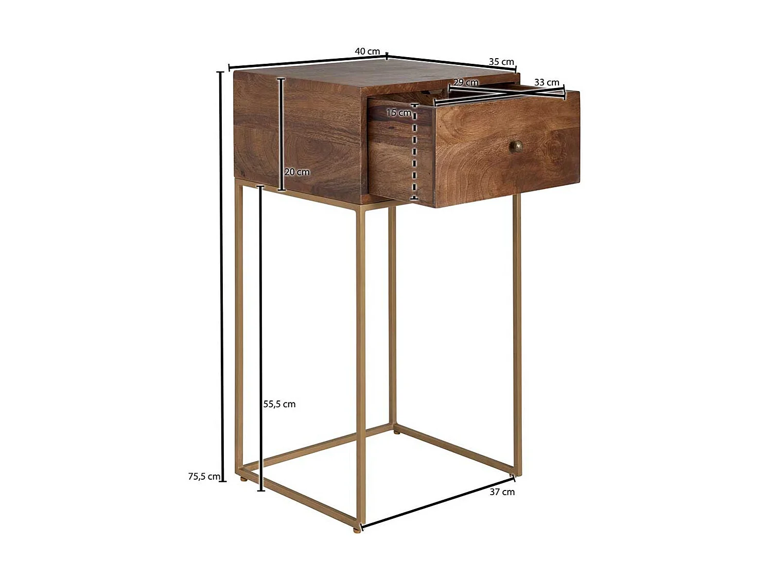 Boxbett Nachtkommode mit einer Schublade 76 cm hoch - 40 cm breit