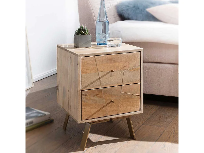 Nachtschränkchen aus Mangobaum Massivholz Eisen