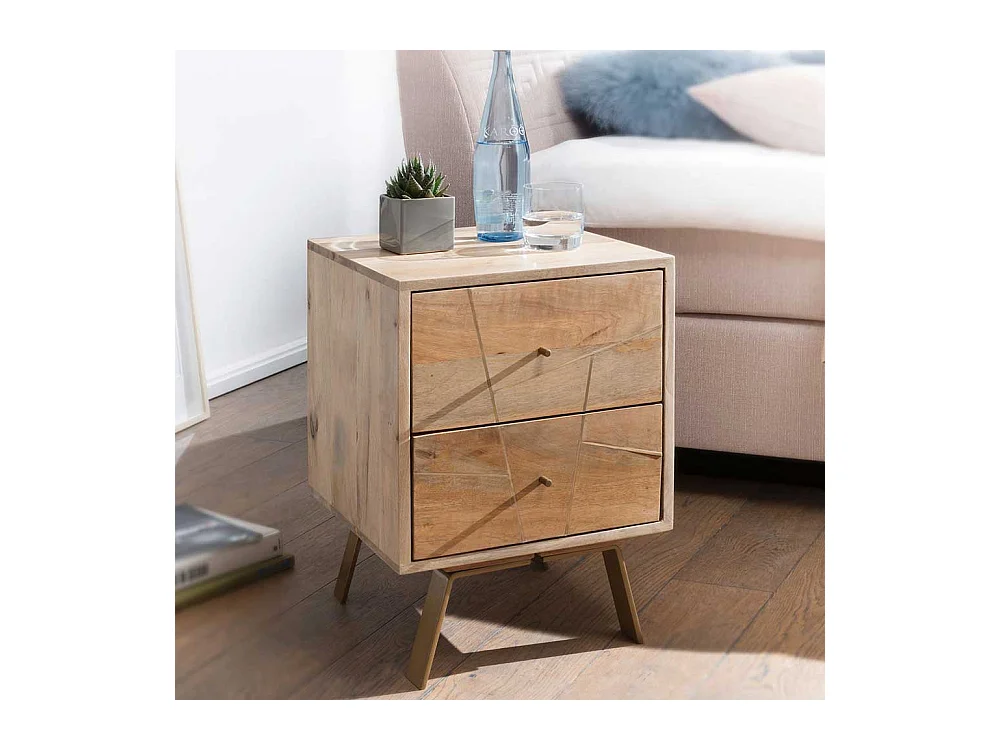 Nachtschränkchen aus Mangobaum Massivholz Eisen