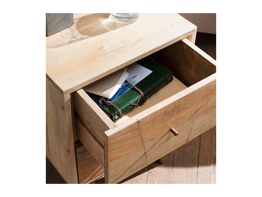 Nachtschränkchen aus Mangobaum Massivholz Eisen