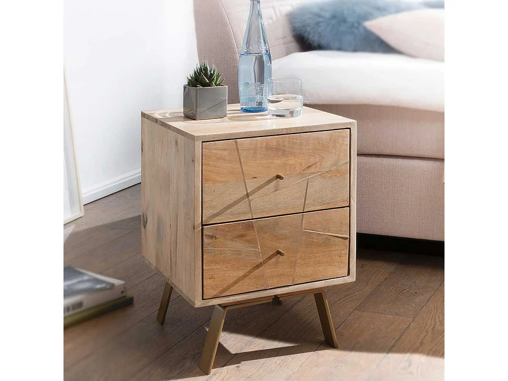 Nachtschränkchen aus Mangobaum Massivholz Eisen