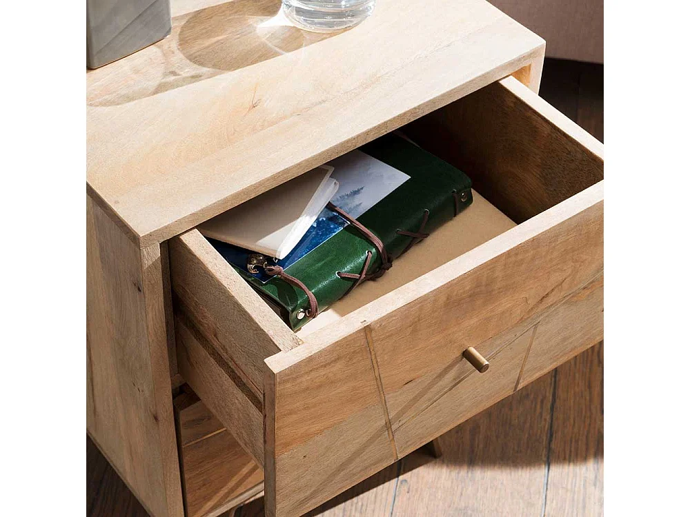 Nachtschränkchen aus Mangobaum Massivholz Eisen