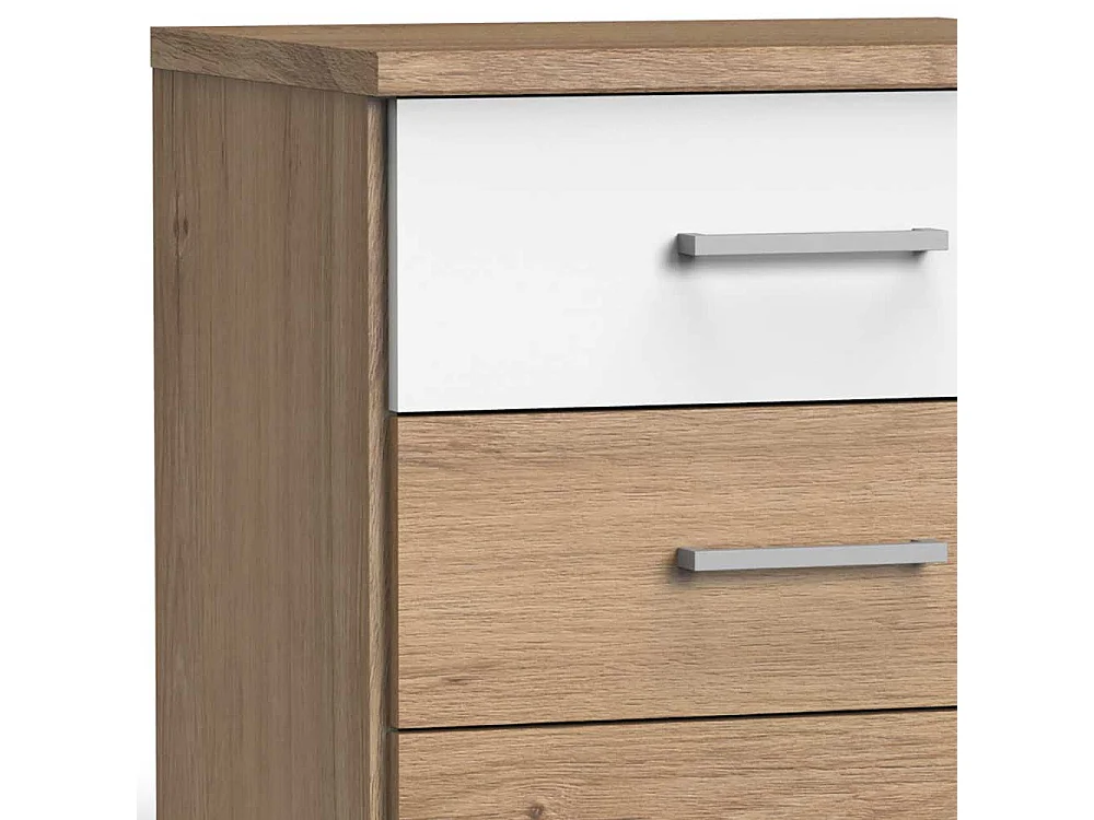 Bett Kommode mit drei Schubladen Eichefarben und Weiß