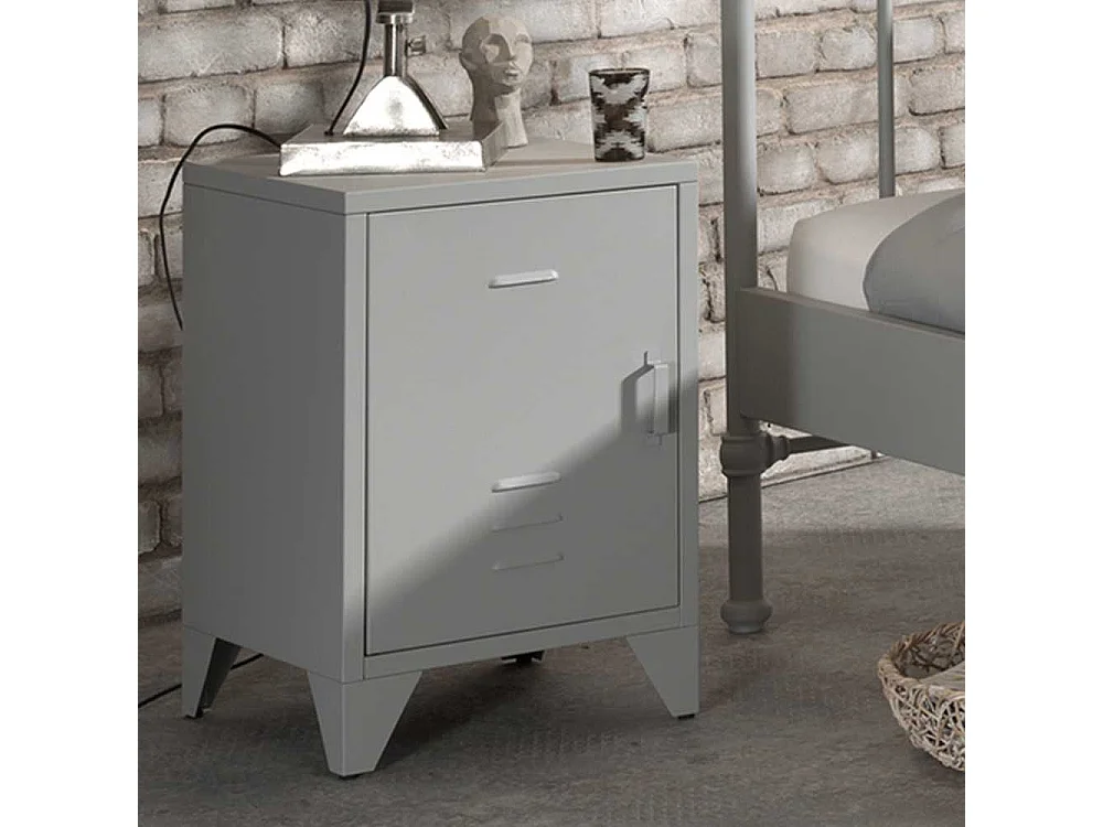 Grauer Nachttisch aus Eisen pulverbeschichtet 1 türig