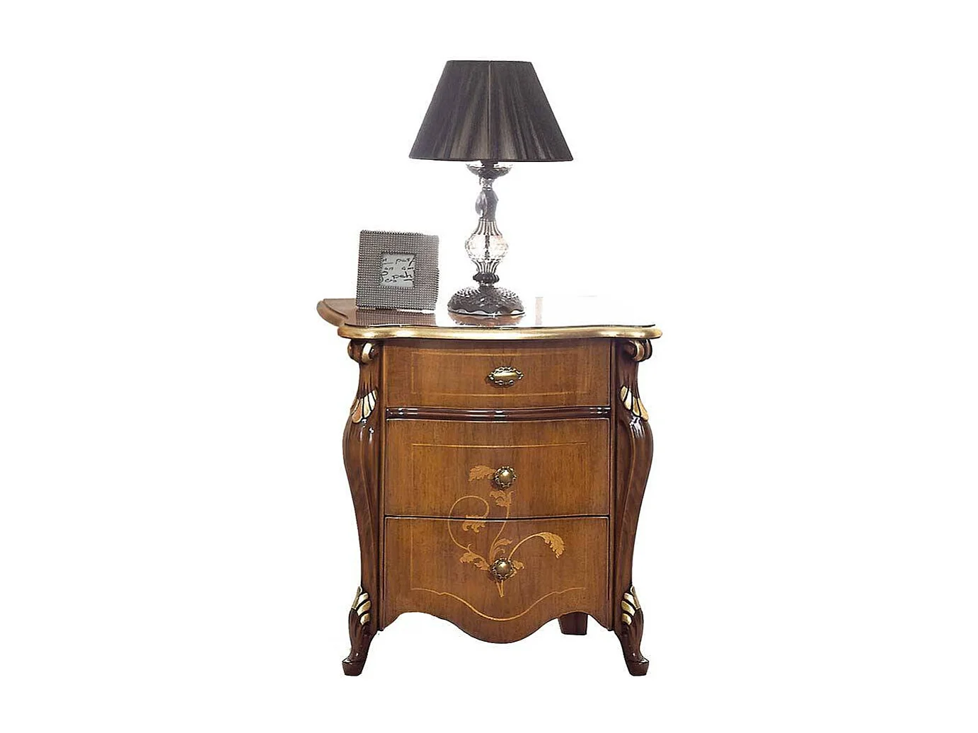 Barocke Kommode in Nussbaumfarben Blätter Intarsien