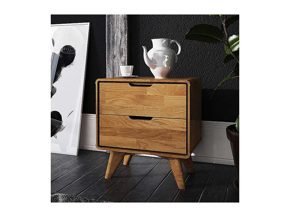 Nachttisch Kommode aus Wildeiche Massivholz zwei Schubladen