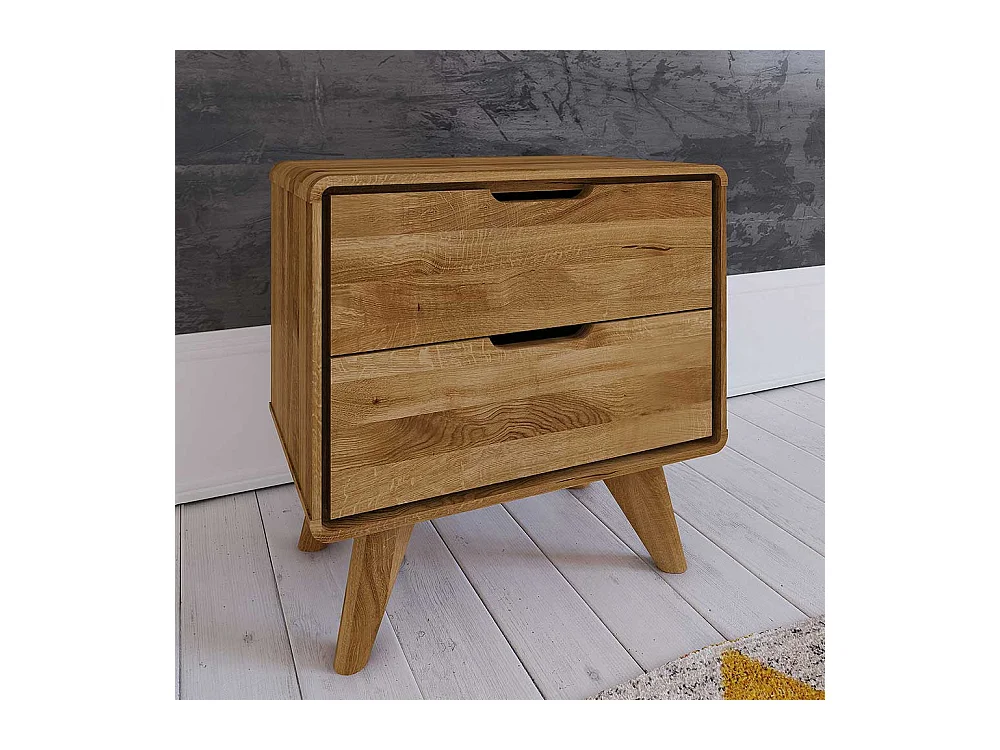 Nachttisch Kommode aus Wildeiche Massivholz zwei Schubladen