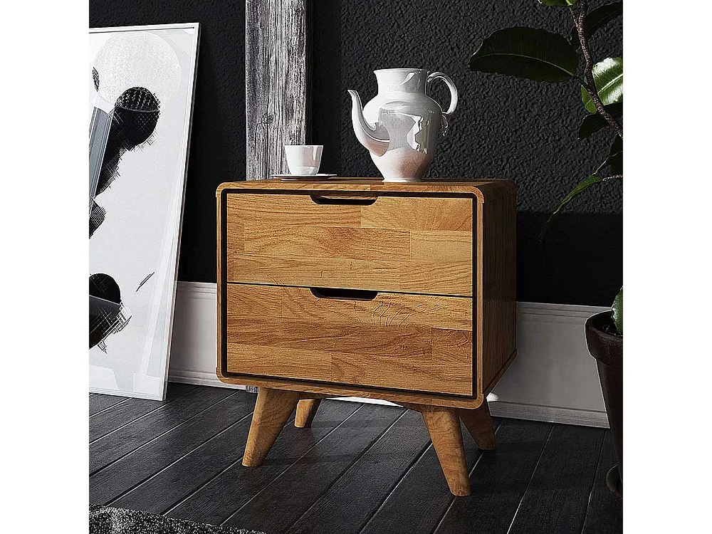 Nachttisch Kommode aus Wildeiche Massivholz zwei Schubladen