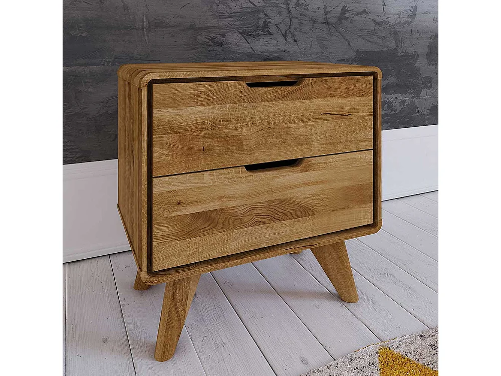 Nachttisch Kommode aus Wildeiche Massivholz zwei Schubladen