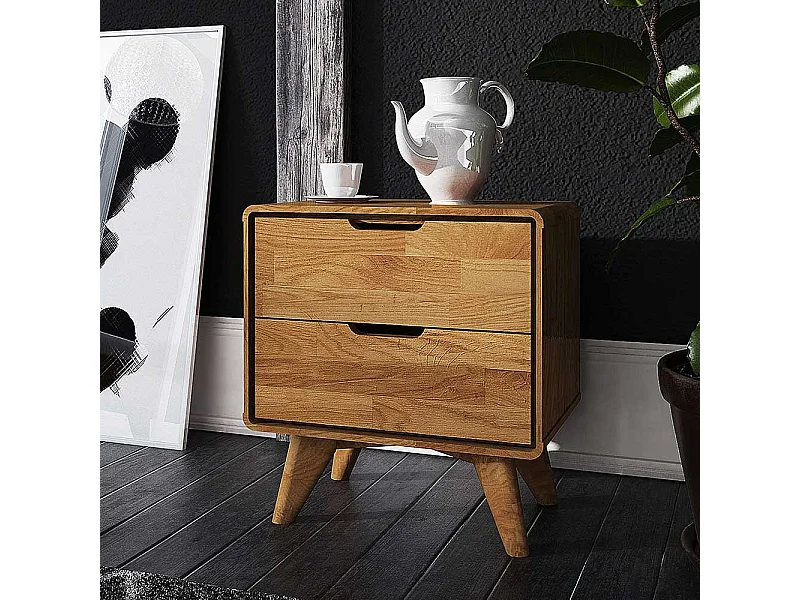 Nachttisch Kommode aus Wildeiche Massivholz zwei Schubladen