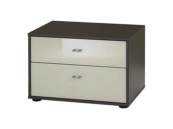 Nachtkonsole in Creme Grau Braun Glas beschichtet