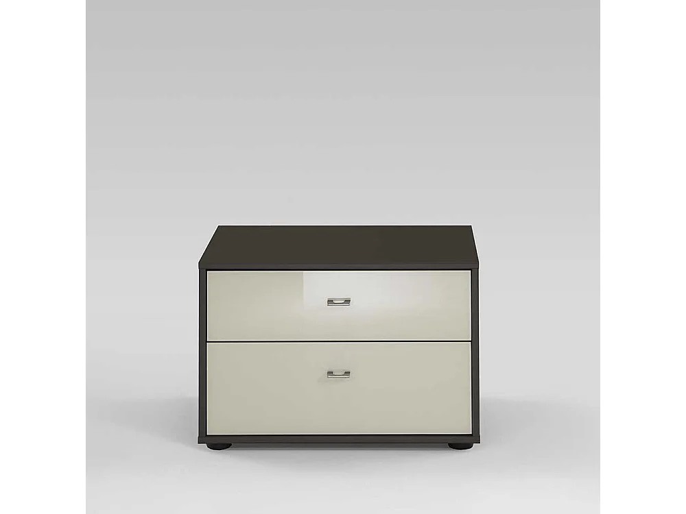 Nachtkonsole in Creme Grau Braun Glas beschichtet