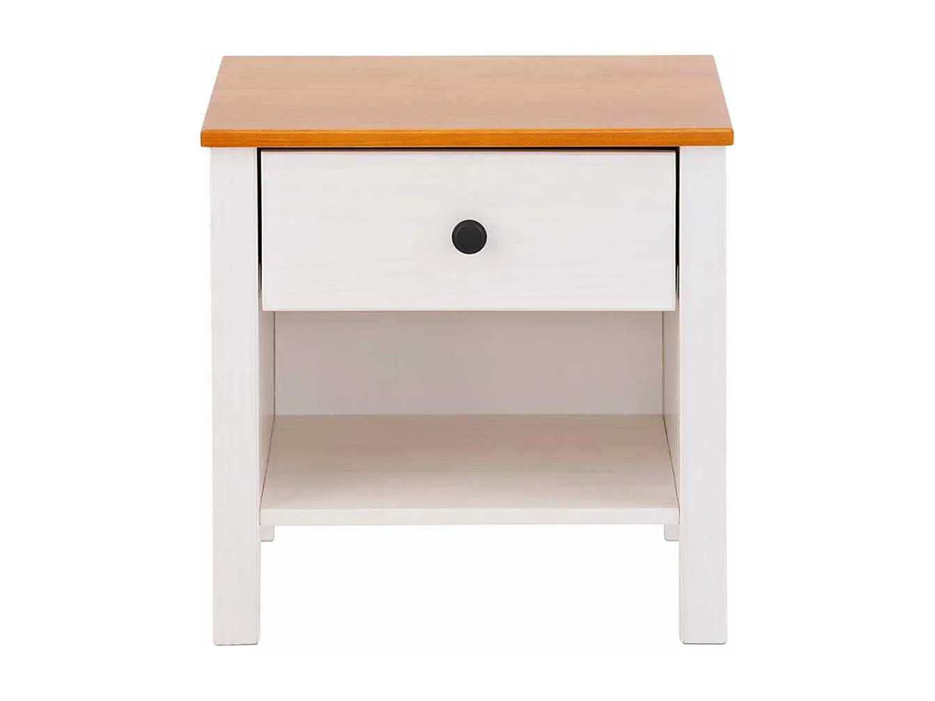 Nachtkommode in Weiß und Honigfarben Kiefer Massivholz