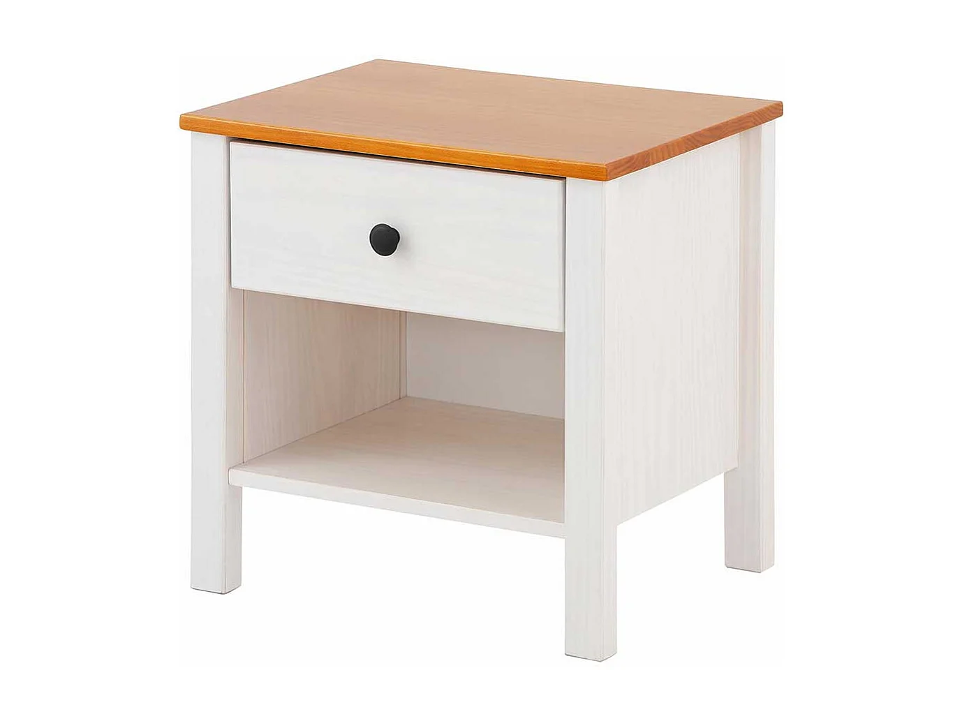 Nachtkommode in Weiß und Honigfarben Kiefer Massivholz