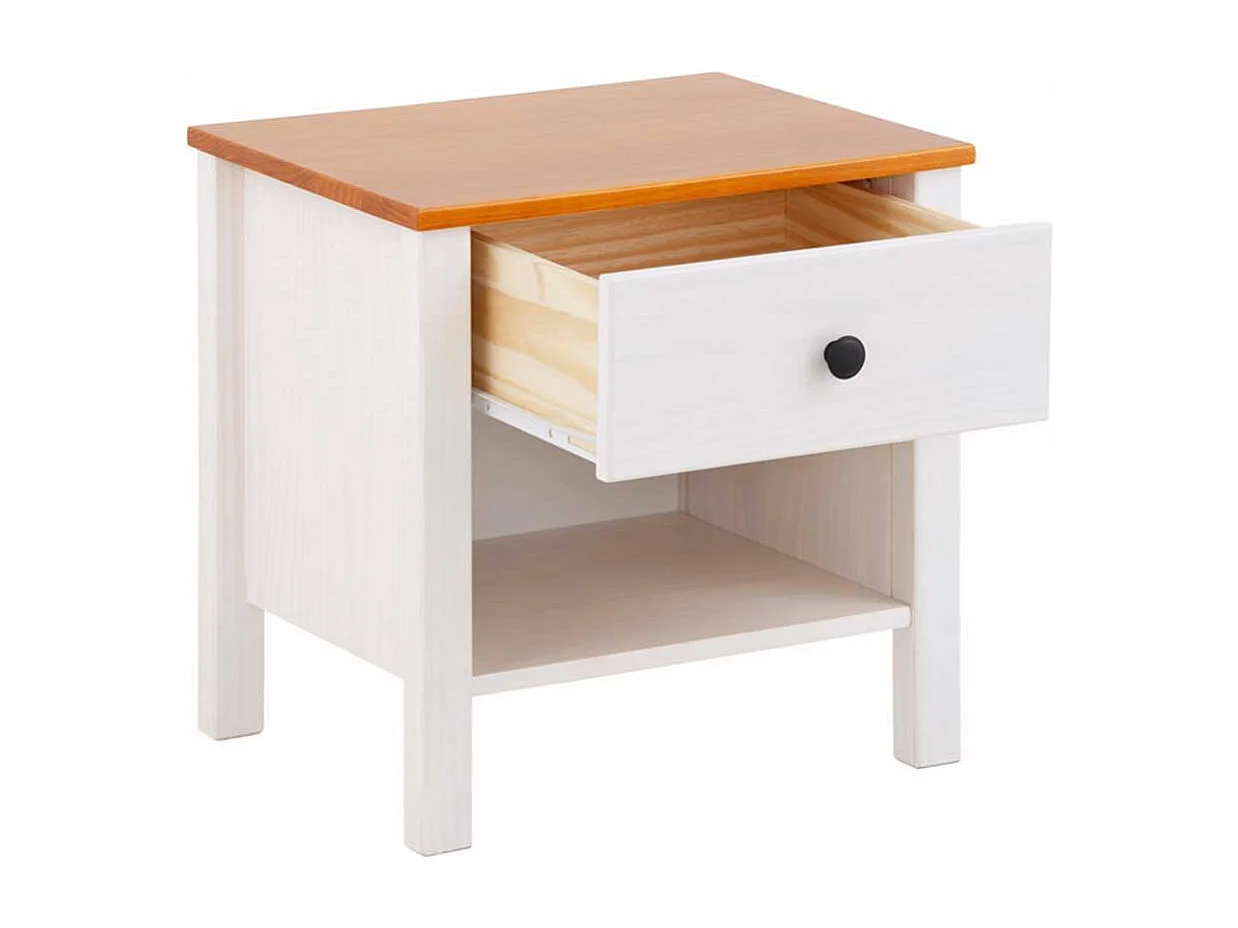 Nachtkommode in Weiß und Honigfarben Kiefer Massivholz