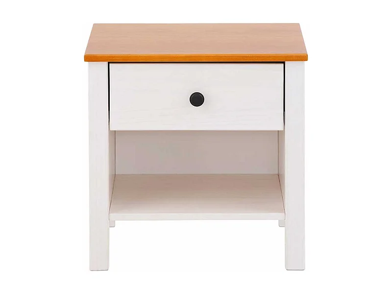 Nachtkommode in Weiß und Honigfarben Kiefer Massivholz
