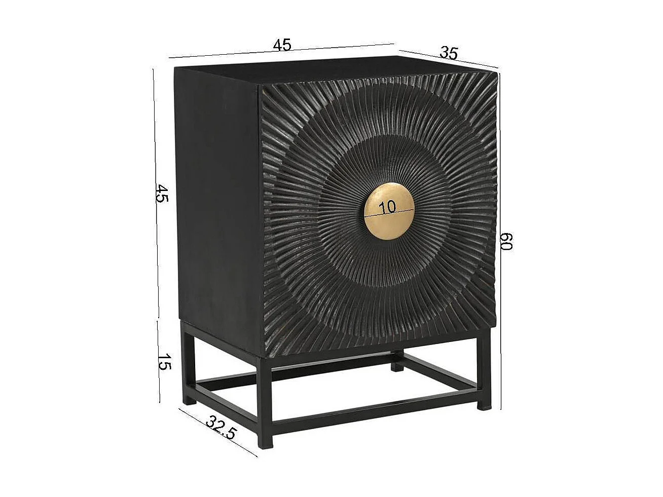 Beistellschrank Nachtschrank in Schwarz und Goldfarben