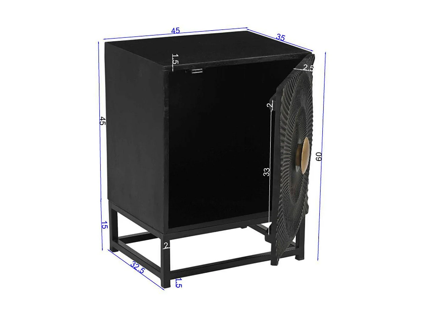 Beistellschrank Nachtschrank in Schwarz und Goldfarben