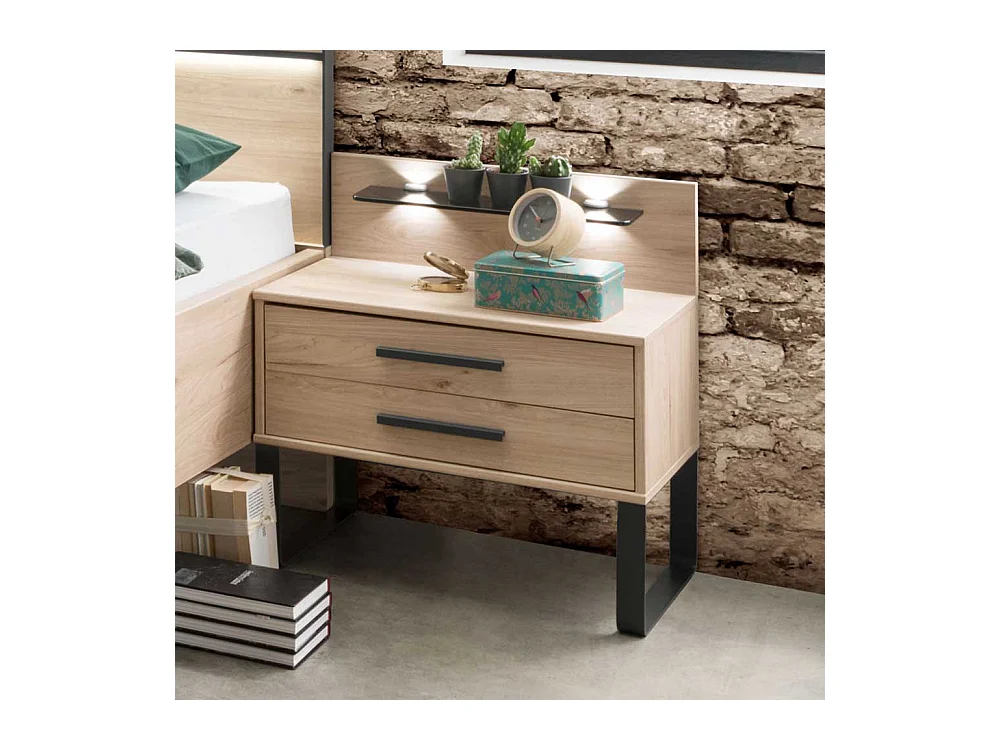 Nachttisch in Eiche Optik und Dunkelgrau LED Beleuchtung