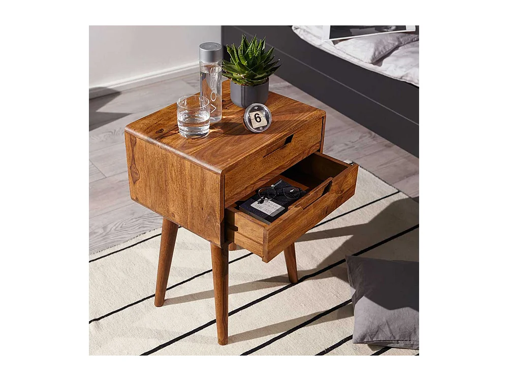 Nachttisch Set aus Sheesham Massivholz zwei Schubladen
