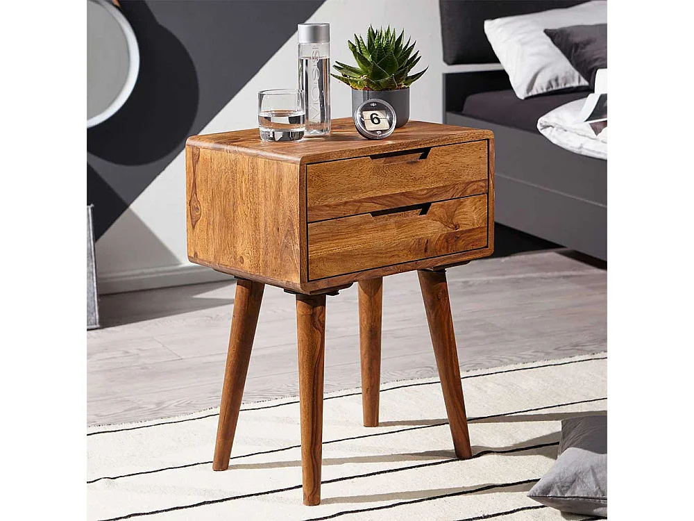 Nachttisch Set aus Sheesham Massivholz zwei Schubladen