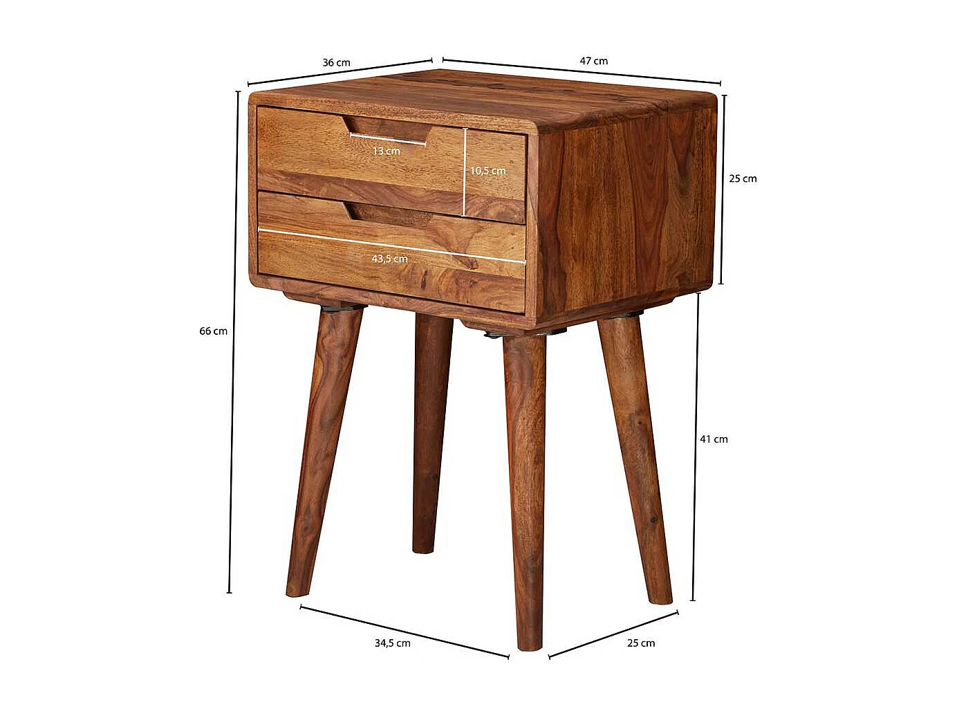 Nachttisch Set aus Sheesham Massivholz zwei Schubladen